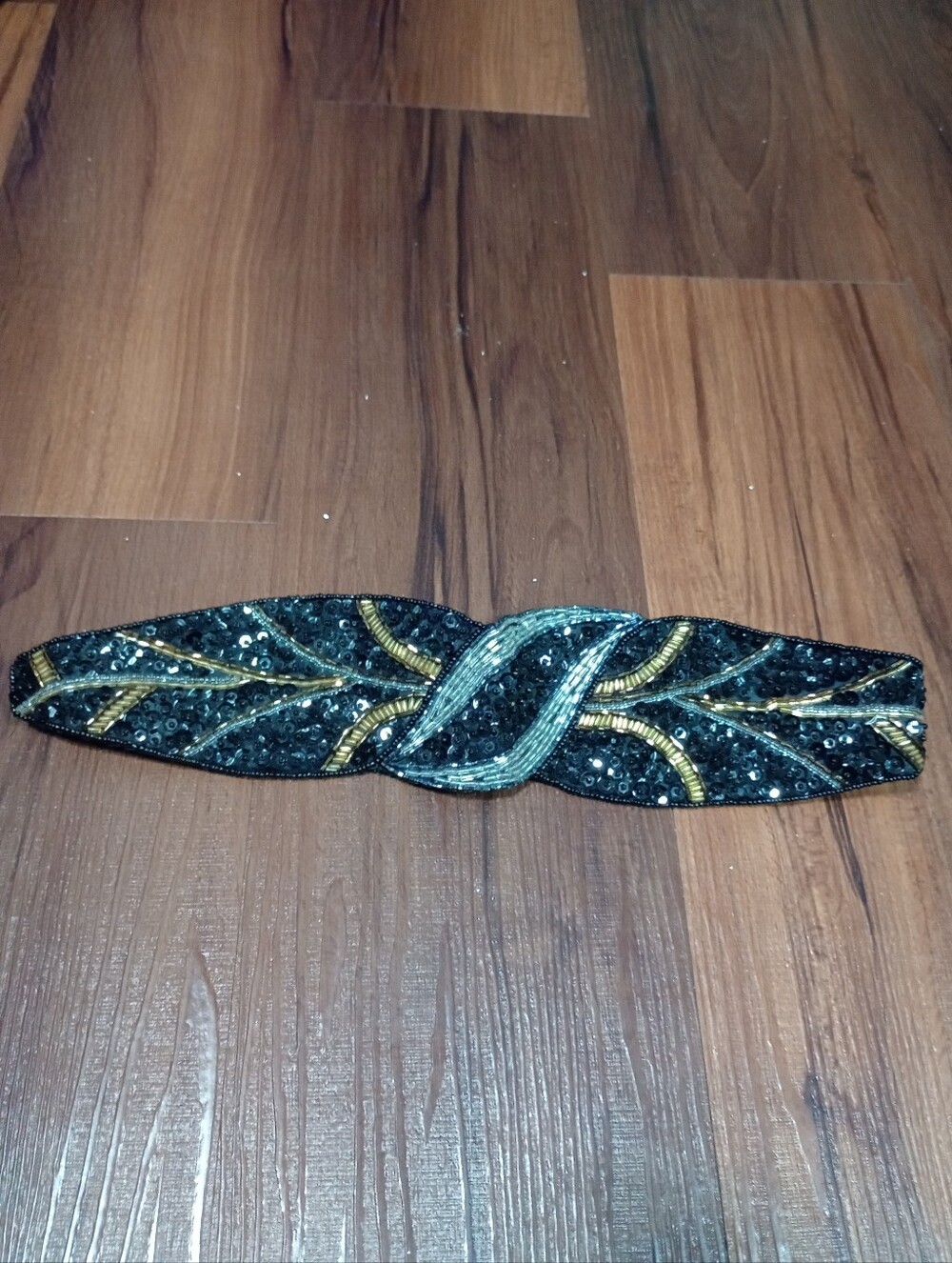Vintage 80s Milor Gold Silver Sequin Beaded Elastic Belt